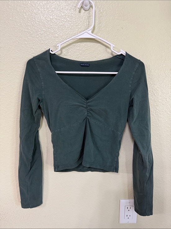 Brandy Melville Tops - Forest Green V-Neck Long Sleeve Top